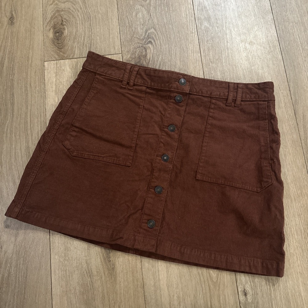American Eagle, Super Stretch High-Rise‎ Button Up Brown Corduroy Mini Skirt 14